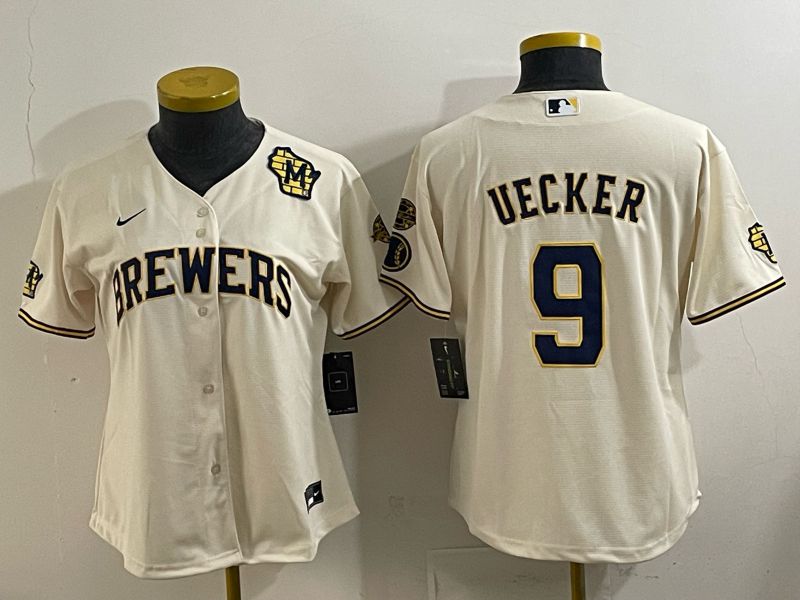 Women 2025 Milwaukee Brewers #9 Uecker Cream 2025 Nike MLB Jersey 014